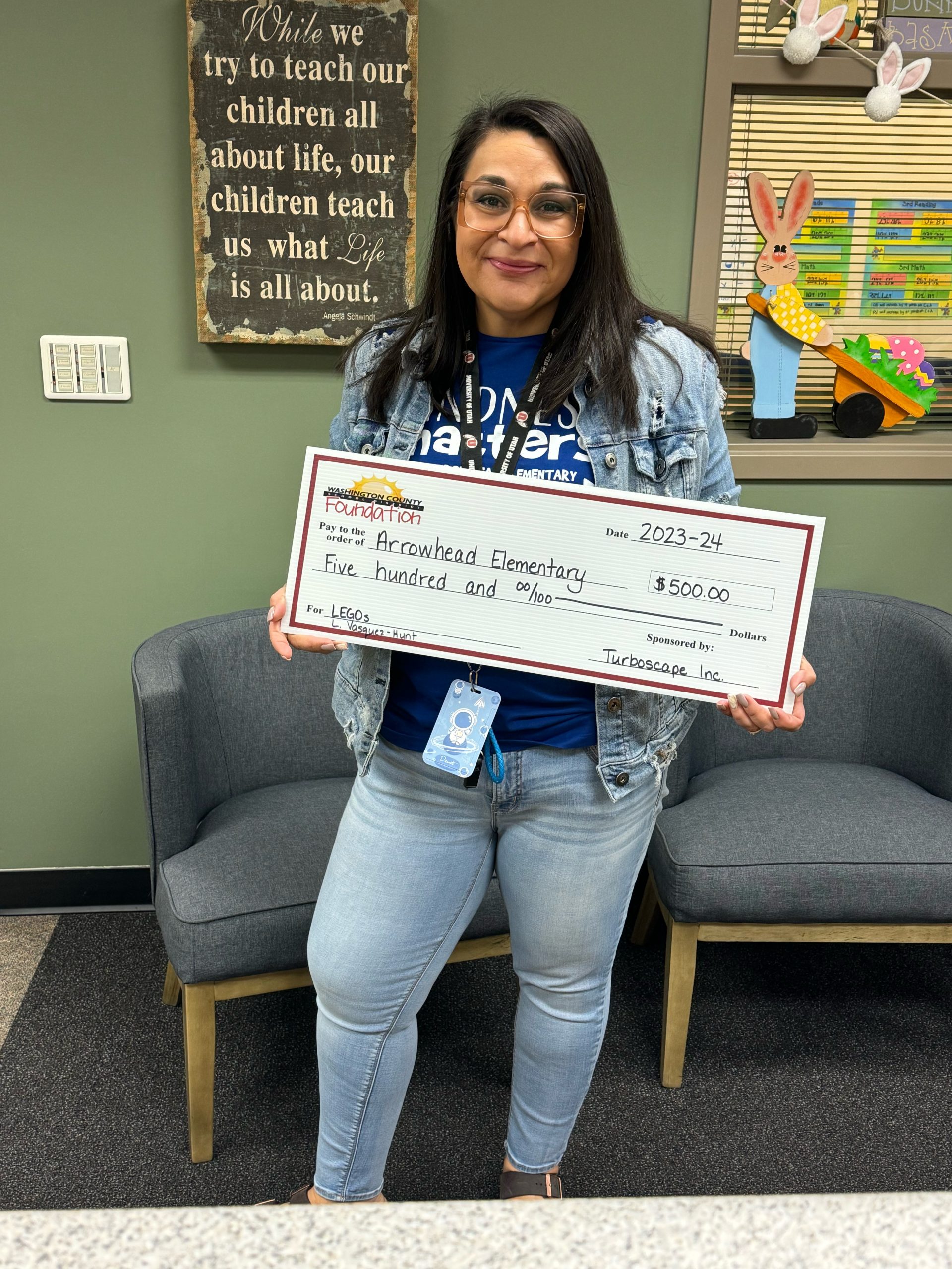 Mrs. Vasquez-Hunt received a Foundation Grant for the 2023-24 school year. Thank you, Turboscape Inc. for the classroom Lego's.
