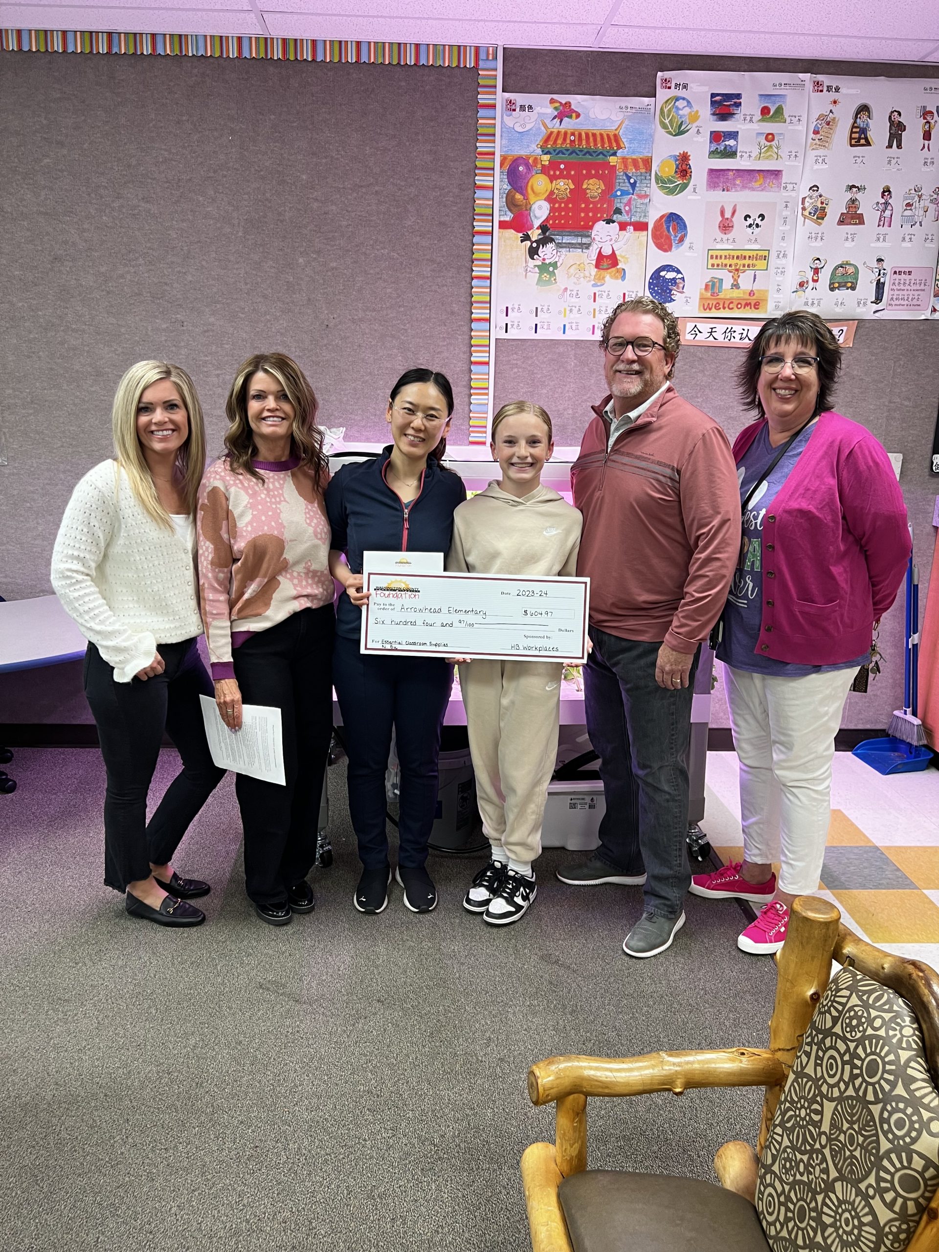 Mrs. Bu and Mrs. Heki, in Mrs. Bu class, received a Foundation Grant for the 2023-24 school year. Thank you, HB Workplaces for the essential classroom supplies.