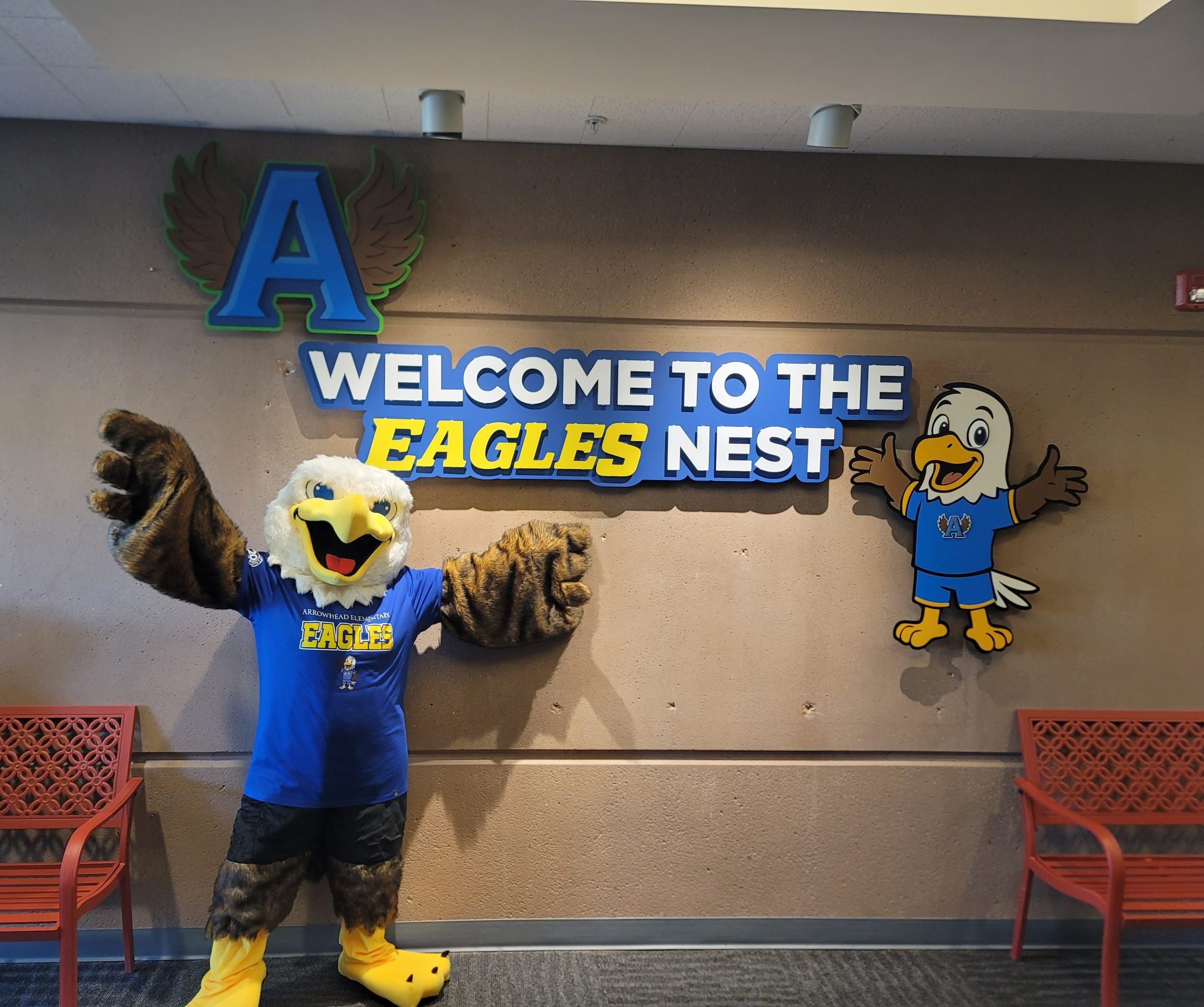 The new Eagles Mascot and sign
