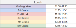k-5 lunch schedule